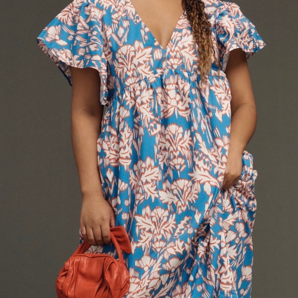 Maeve Printed Flutter-Sleeve Babydoll Dress